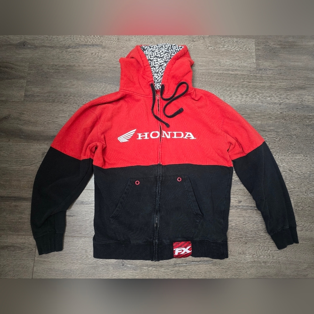 Honda Y2K Hoodie Zipper Front Red Black Zipper Front Medium Moto Streetwear